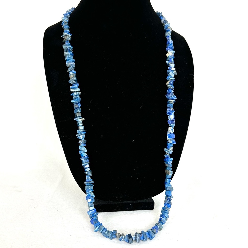 GENUINE GEMSTONE Smooth Natural Stone Likely Lapis Lazuli Chip Necklace 35”
